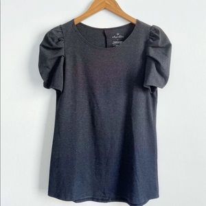 Elegantees puff sleeve Nolita top in charcoal gray, size XL